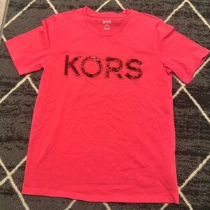 Michael Kors Sequined Logo T-Shirt- Pink - size XS